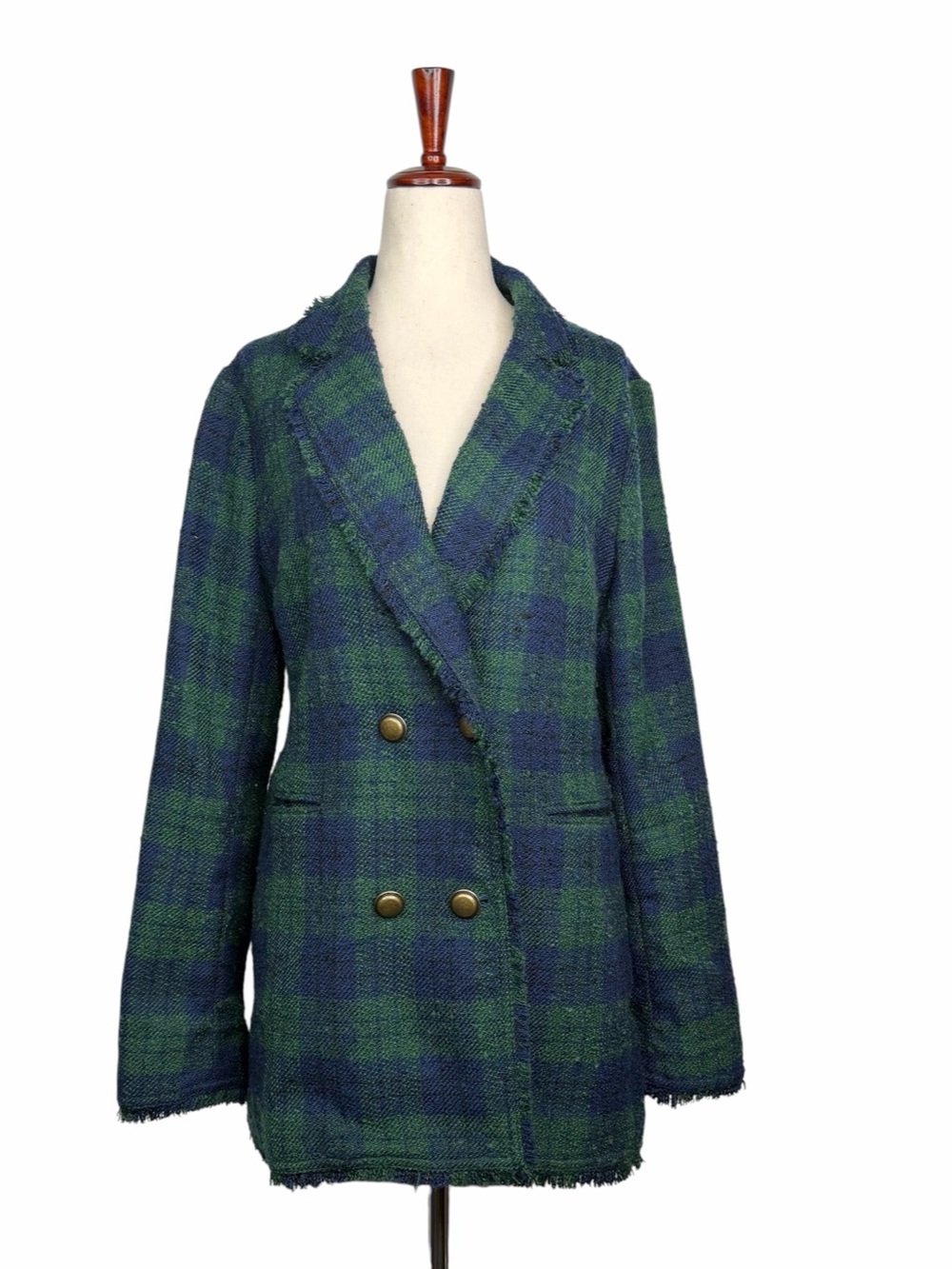 Banana Republic Green Tartan Plaid Blazer Double Breasted Boucle Twee Academia S